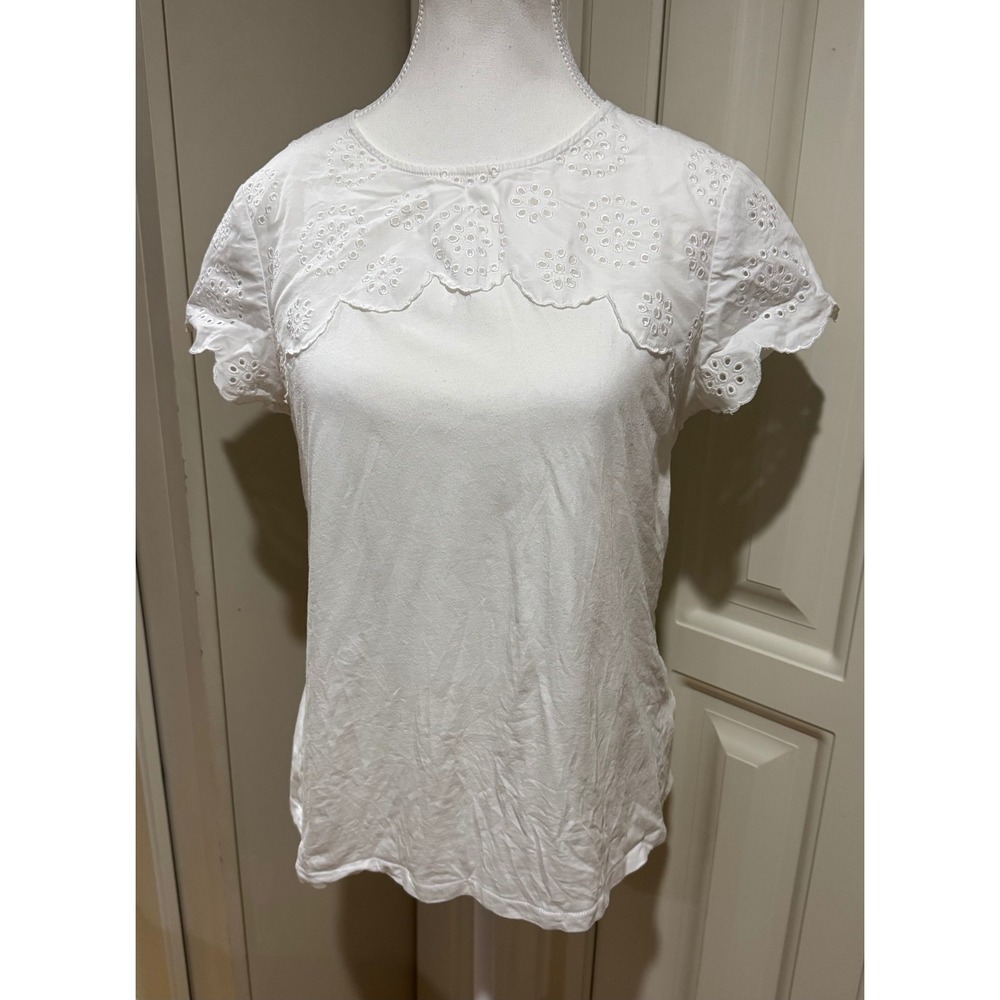 Boden White Eyelet Top Short Sleeve Scalloped Neckline Blouse Womens US‎ 4 UK 8
